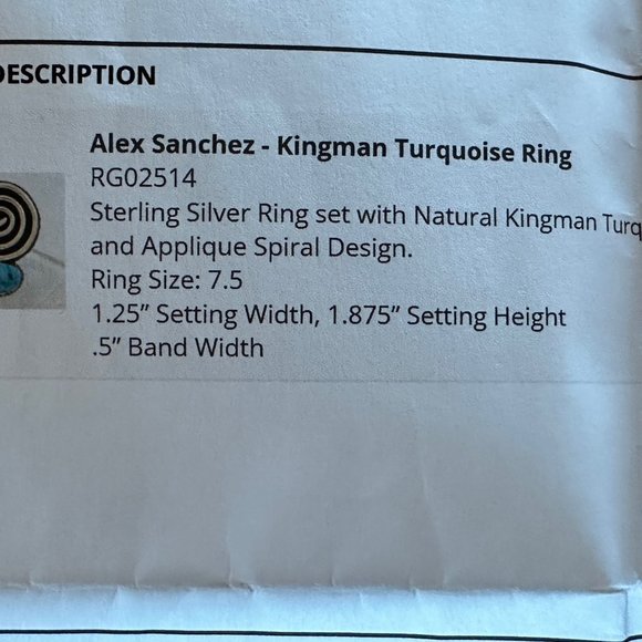 Native American Navajo Kingman Turquoise and Sterling Silver Large Ring size 7 - Picture 7 of 8